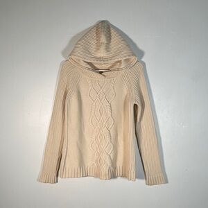 Athleta Cable Knit Hooded Sweater Cream Extra Fine Merino Wool Size L